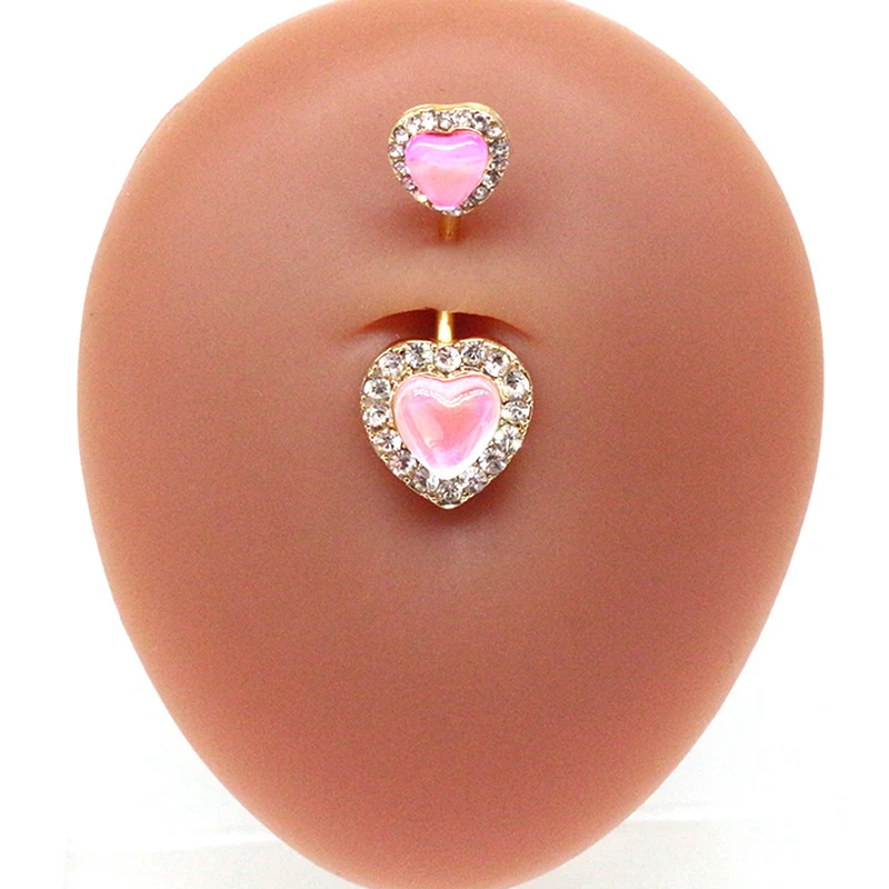 QUETO Shiny Navel Piercing Belly Button Rings, Belly Button Nail Belly Button Ring Heart Shape