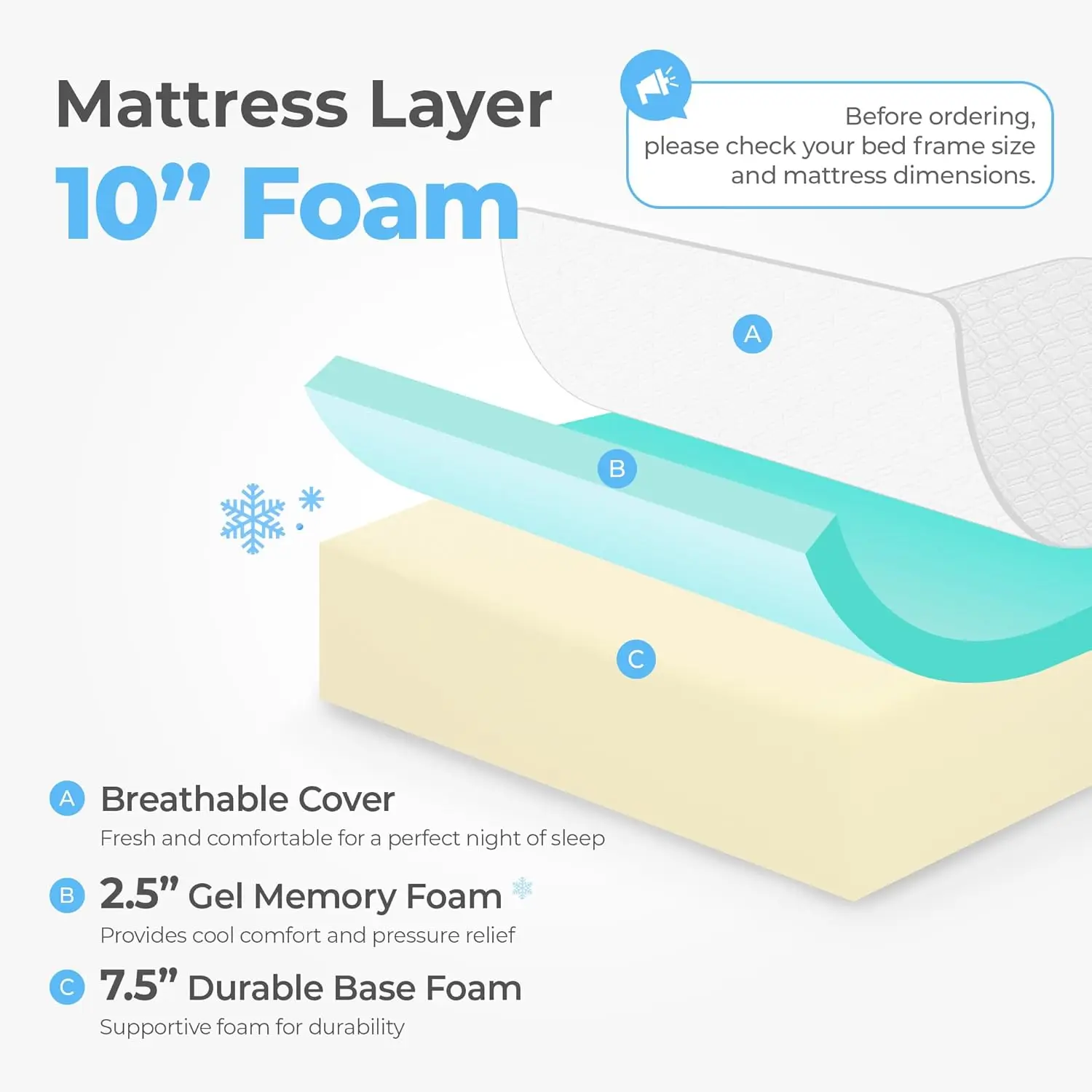 10 Cooling Gel Memory Foam Medium Firm Mattress Cool Sleep Pressure Relief Certified Mattress-in-a-Box Kids and Adults No Fiberg 3