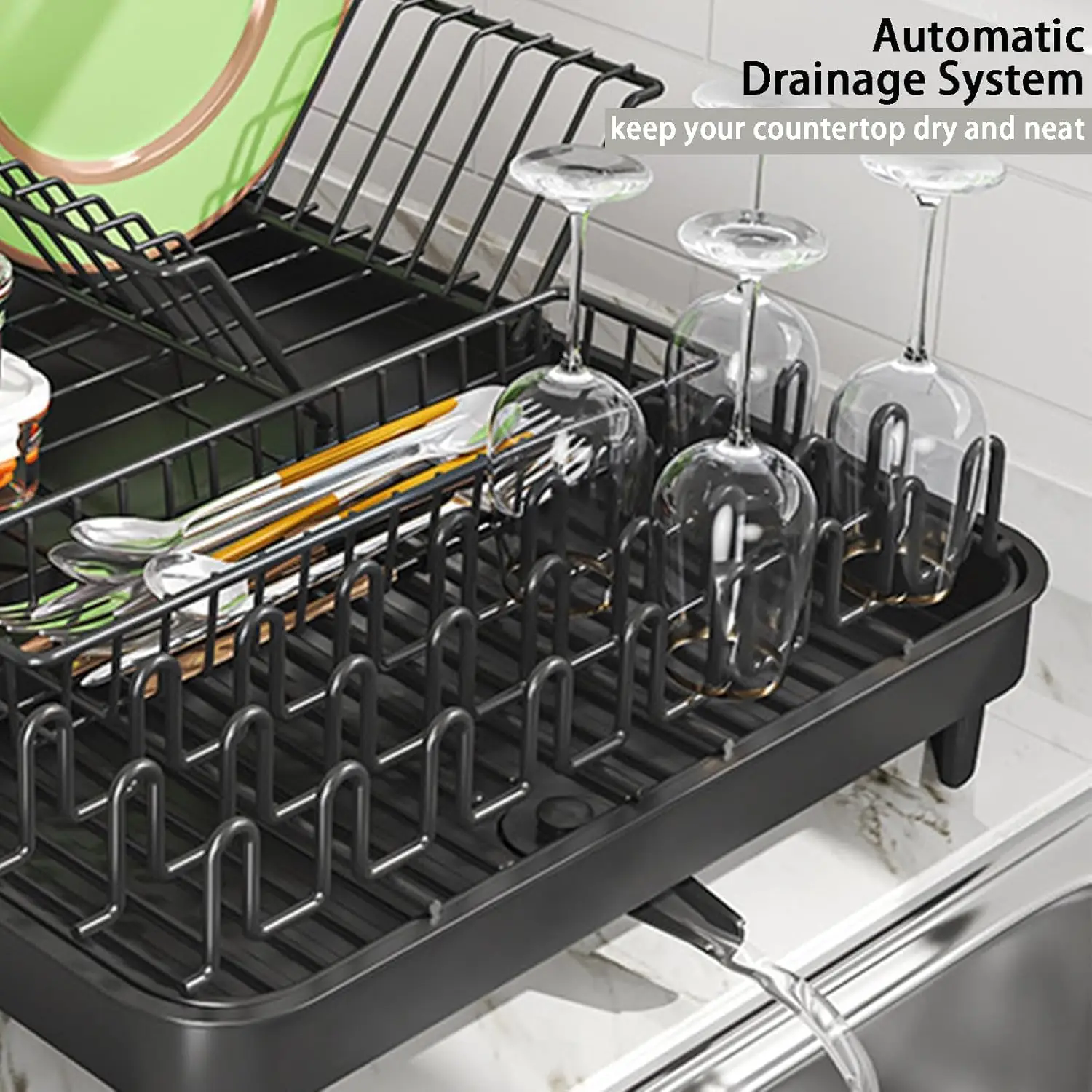 Dish Drying Rack, Large-Capacity Dish Drainer with Cutlery Holder Rotatable Water Drainer for Kitchen Counter 6