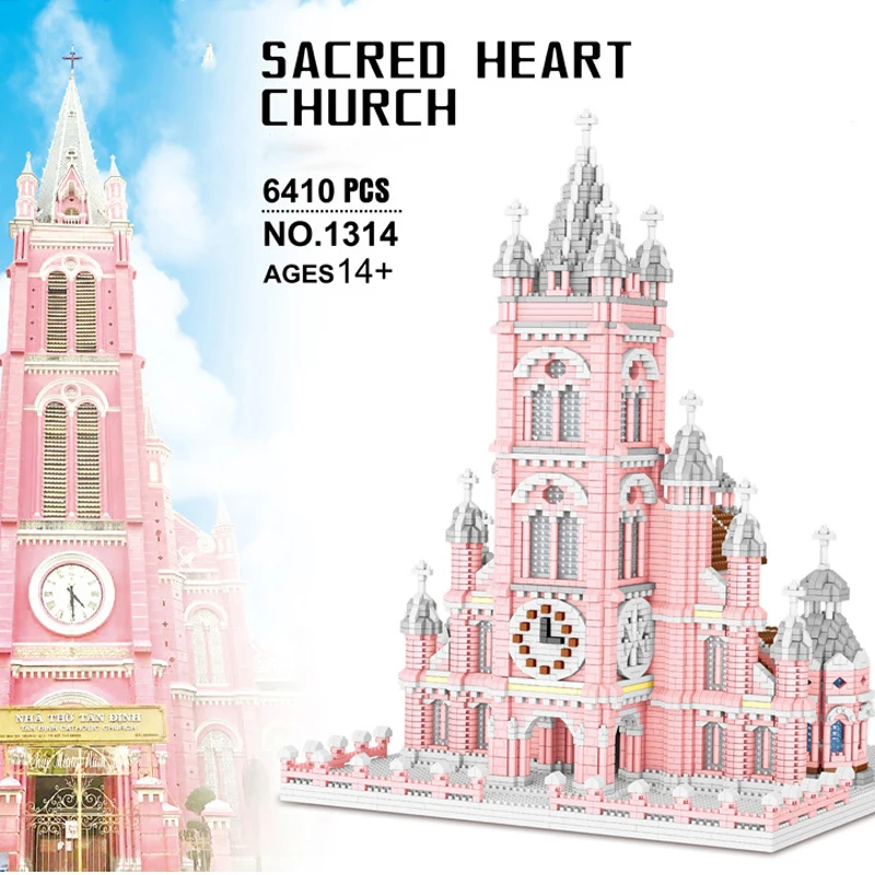 

6410pcs+ Famous Architecture Micro Building Blocks Vietnam Pink Sacred Heart Church Mini Bricks Children Toys for Christmas Gift