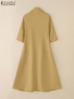 ZANZEA Woman Elegant Midi Dresses Womens Fashion 3/4 Sleeve Button Up Collared Shirtdress Autumn Commuting OL A-line Robes Femme - Image 3