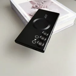 Enhanced Plating Silicone Magnetic Wireless Charging Case with Lens Protection Cover - Galaxy S23 Ultra (Black)