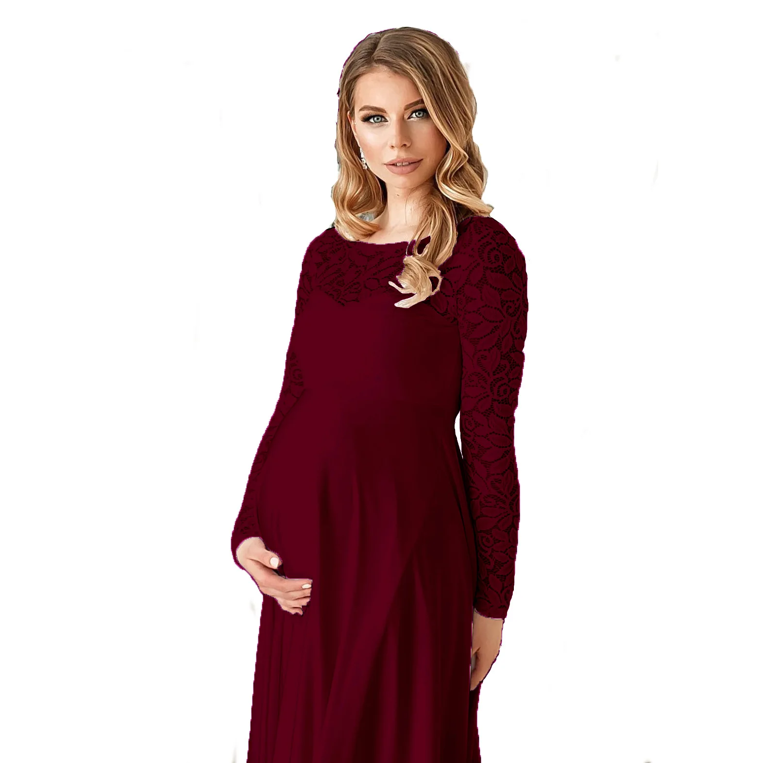 White Lace Maternity Dresses for Photo Shoot Long Hollow Out Maternity Photography Props Dresses