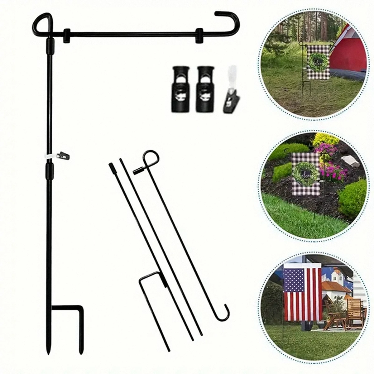 Garden Flag Pole Holder Durable Detachable Stable Garden Flags Stand Black Banner Pole Stands 1 Pcs flag pole attachments