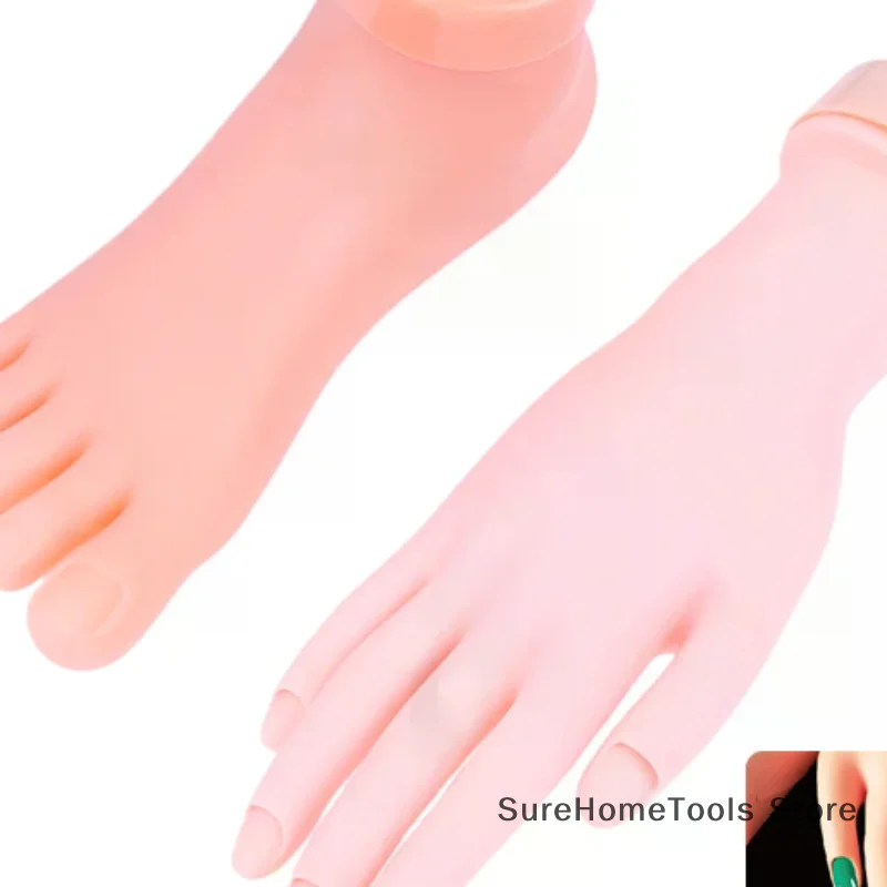 Nail Art Training Practice Hand Foot Silicone Fake Hand Foot Manicure Practice Display Tool for Beginners Professional