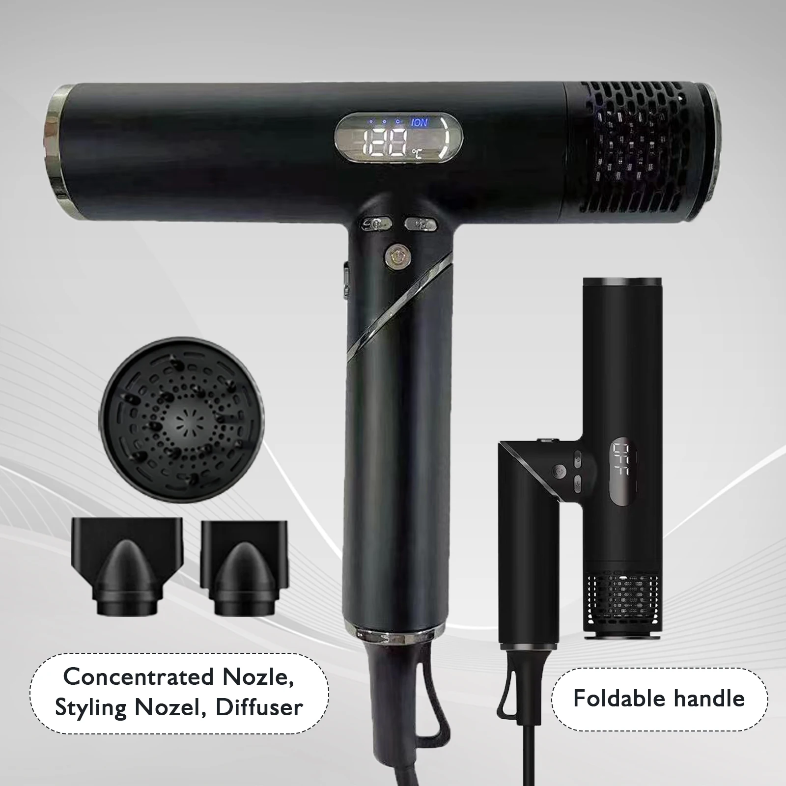 110000rpm Portable Negative Ion Professional Hair Dryer With Folded Handle