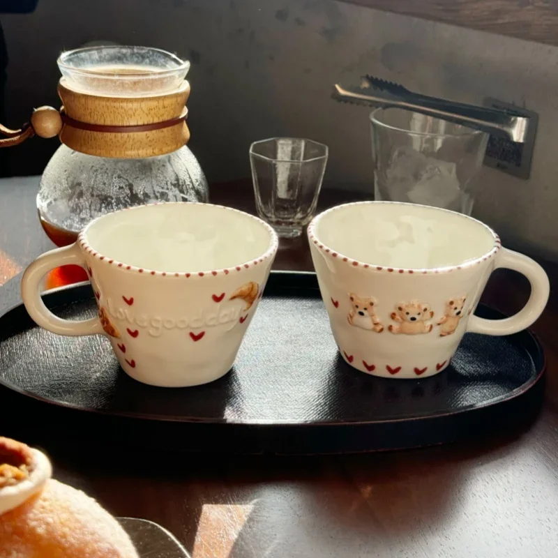 Ceramic Hand Drawn Bear Mug 300ml Relief Coffee Cup