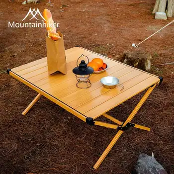 MOUNTAINHIKER-휴대용 접이식 목재 테이블, 캠핑 피크닉 바베큐 에그 롤 야외 실내 접이식 테이블 가구 장비