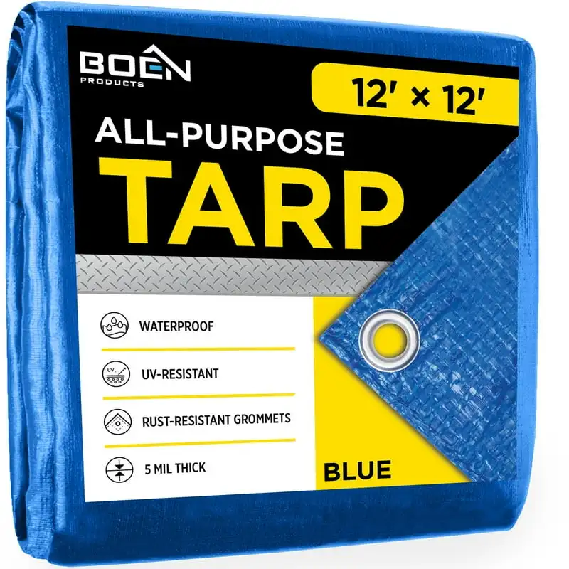 

x 12' ft. Blue Tarp Multi-Purpose Waterproof Weave & Laminated Polyethylene, UV treated 5 Mil Thick