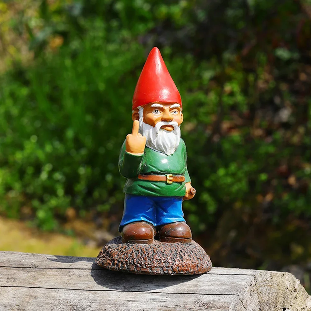 Middle Finger White Beard Dwarf Ornament Outdoor Resin Crafts Resin Garden Statue Garden Dwarf Statue Ornament Lawn Garden Decor