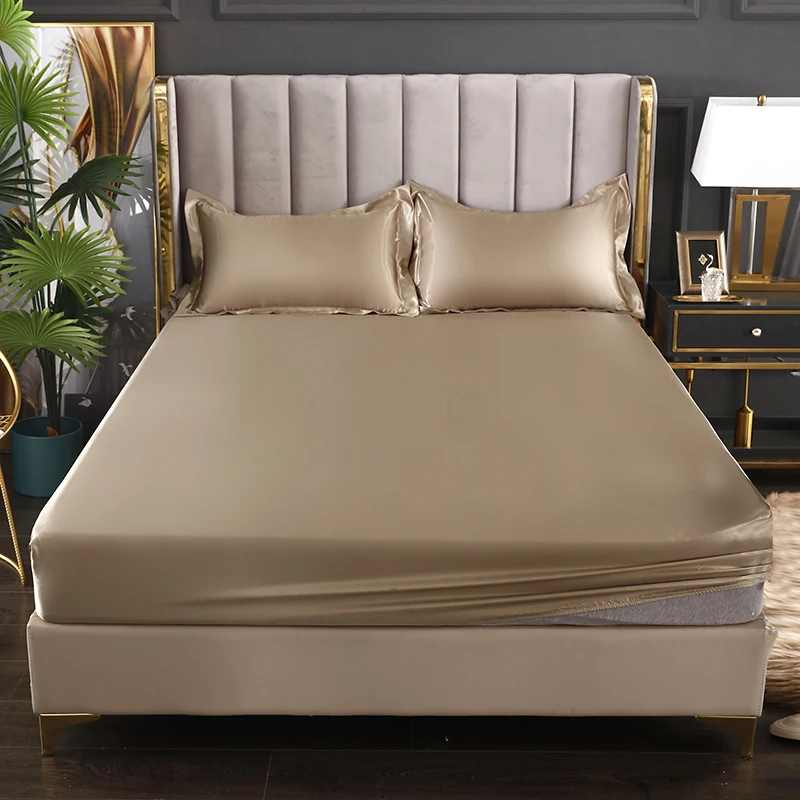Fashionable Satin Elastic Fitted Sheet No Pillowcases Elastic Bands For Mattress Cover King Size 200*220 Bed Cover Bedding 2