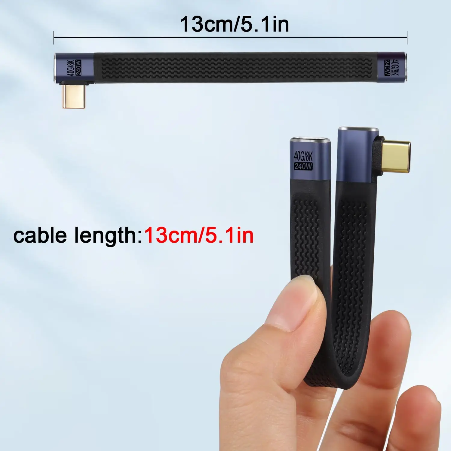 40Gbps USB4.0 C 암-수 90 ° 각도 짧은 케이블 240W 유형 C 4.0 소켓 - 직각 플러그 PD 고속 충전 연장 케이블