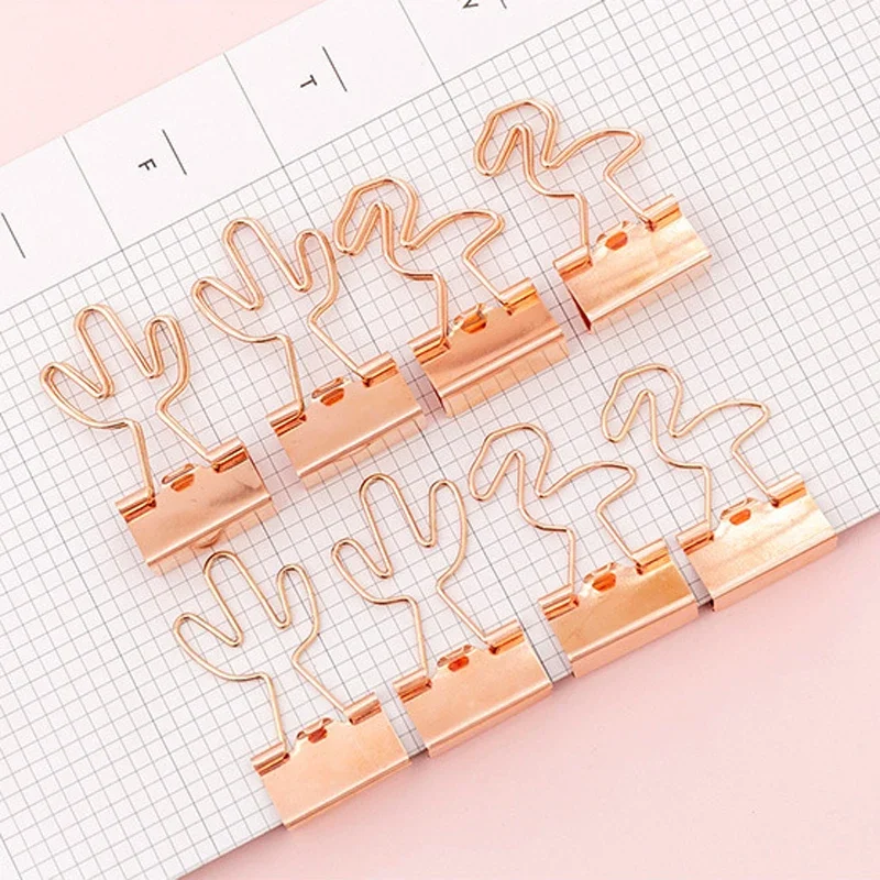 

4pcs/pack Kawaii Cartoon Mini Rose Gold Long Tail Clip Dovetail Clip Two Selections Small Office Study Binder Clips