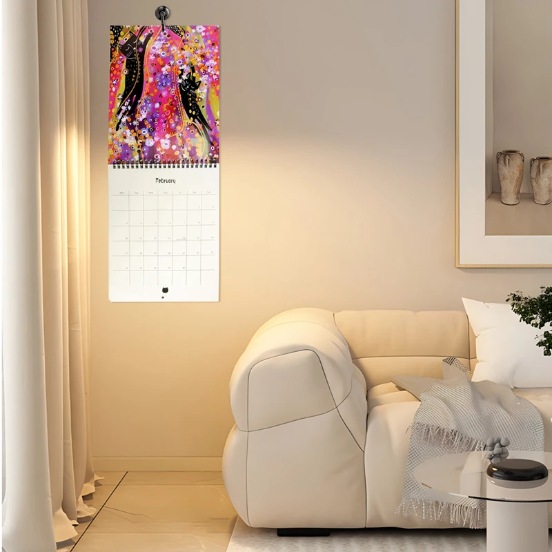 Calendario da parete con pittura per gatti Calendario da parete mensile con immagini di gatti medievali Calendari per animali domestici per la casa e il college - immagine 6