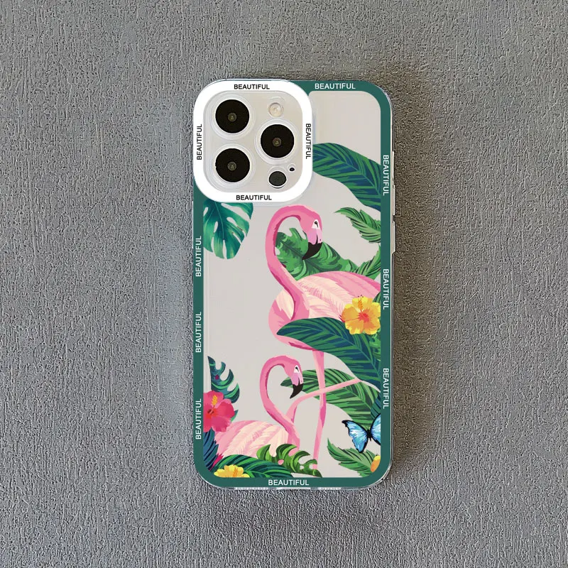 Vibrant Pink Red Flamingo Clear Phone Case – Stylish Transparent Coque Phone Cover