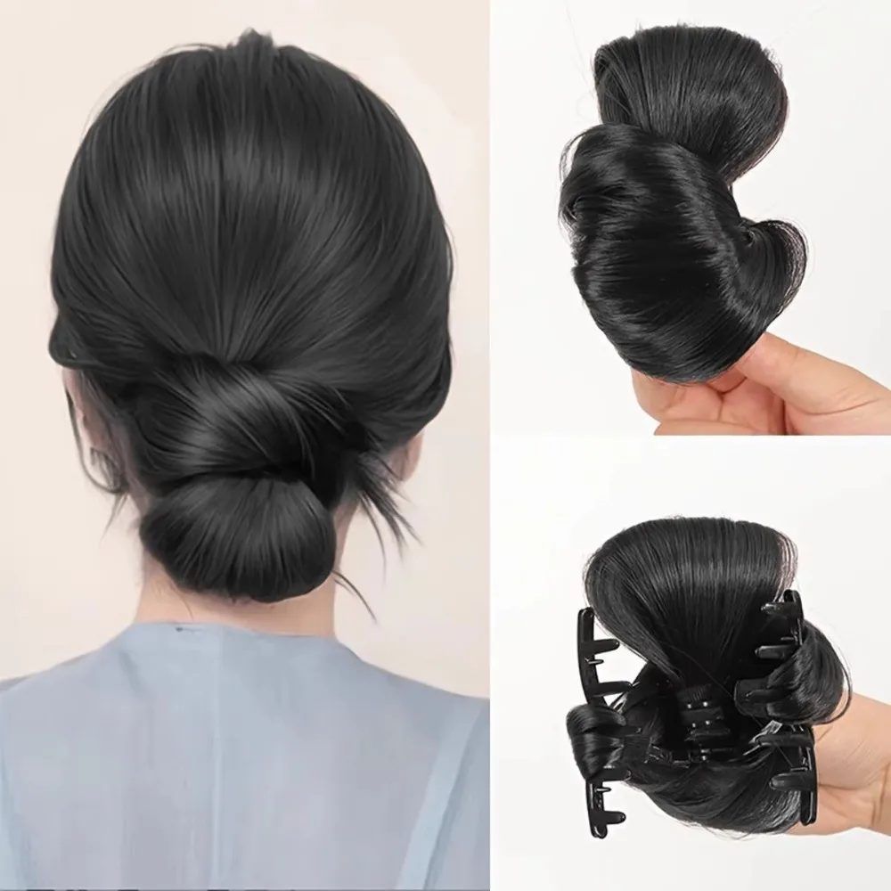 Naturally Synthetic Hair Bun Wig Natural Look Fluffy Texture Ponytail Extension Clip-on Flower Bud Hair Daily Wear