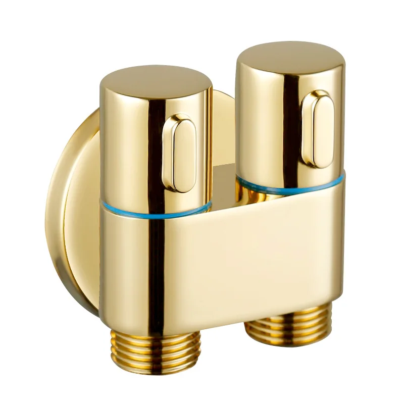 Zircão Ouro Bronze Triângulo Válvula para Banheiro Punho Duplo Controle Duplo Uma Entrada Dois Fora Parar Mini Rápido Abrir g1 1pc