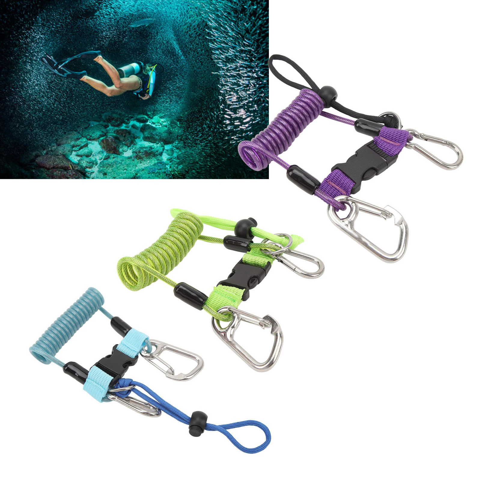 다이빙 카메라 스프링 로프 다이빙 후크 로프 스테인레스 스틸 유연한 안티 분실 다이빙 카메라 로프 다이빙 리프 후크 스프링 로프