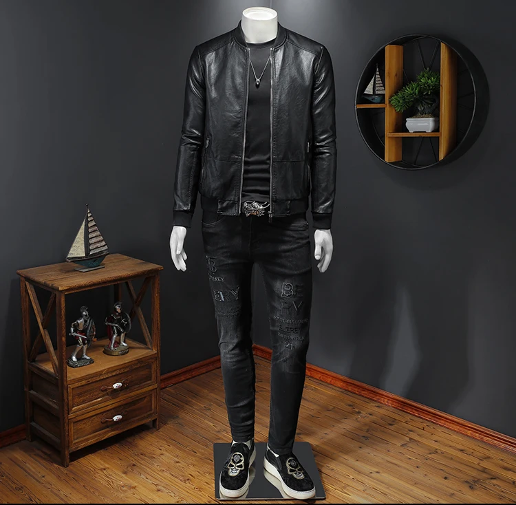 best leather motorcycle jacket Winter new men's handsome stand-up collar motorcycle leather jacket daily handsome faux leather coat men's thick PU jacket 5XL mens leather motorcycle jackets