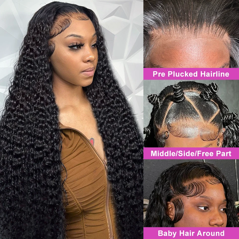 220% 30 40 Inch Curly hd 13x6 Lace Front Human Hair Wigs Deep Wave Transparent 13x4 Lace Frontal Wig 5x5 Closure Brazilian Remy