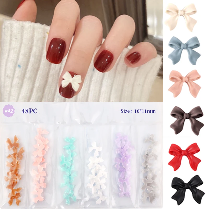 

Hot New 48pcs Bow Knot Resin Nail Art Decoration Rhinestones 3D Style Manicure Charm Accessories for DIY Kawaii Nail Tips Design
