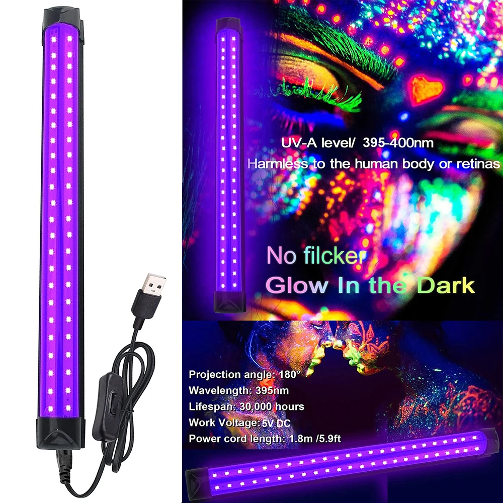 

10W LED UV Black Light Bars T8 48LED BlackLight Strip Tube for DJ Glow Party Stage Lamp Body Paint Fluorescent Poster Halloween