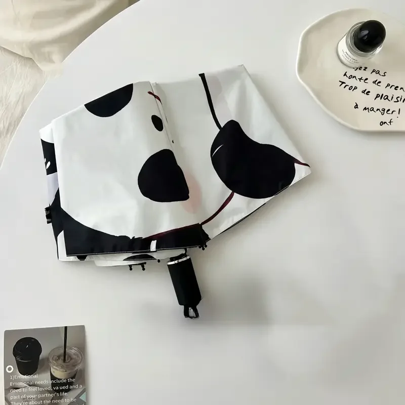 Three fold cute cartoon panda portable folding umbrella women's vinyl sunscreen sun umbrella dual-use umbrella for rain and sun
