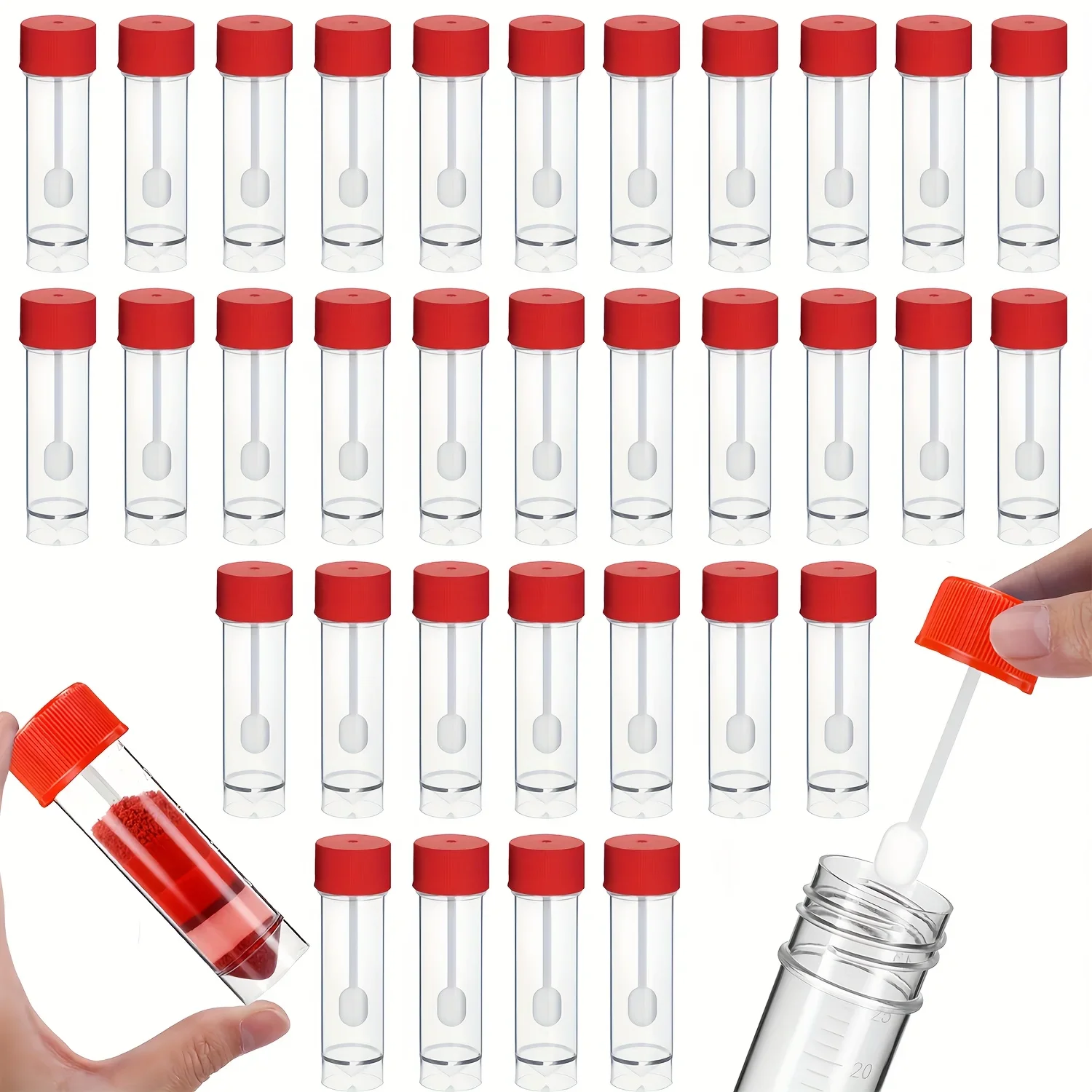 빨간색 샘플 병(스푼 포함), 용량: 30mL / 1oz; 동물 배설물 샘플링 병, 실..