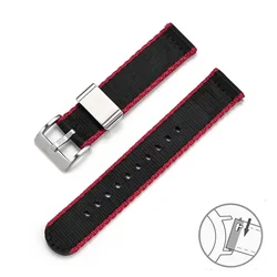 Premium Thick Canvas Nylon Quick Release Watch Strap - Army Style Unisex Accessory - 22mm (Black red)
