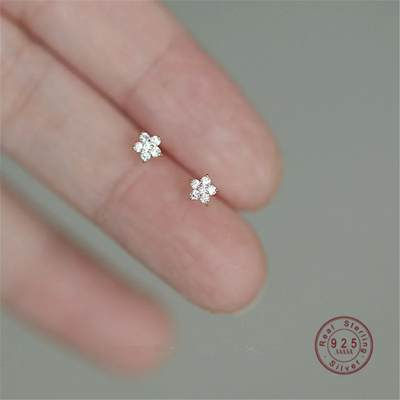 Pentagram Small Flower Zircon silver stud earrings S925 Sterling Silver Elegant Popular Female Accessories Gifts Party All Occasion silver stud earrings