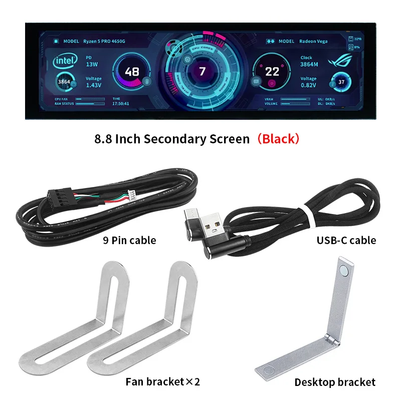 Ips Tipo-c Tela Secundária Mini Computador Display Usb Cpu Gpu Ram Monitor Hdd com Suporte Caixa de Metal sem Uso Aida64 35 5 - Imagem 4