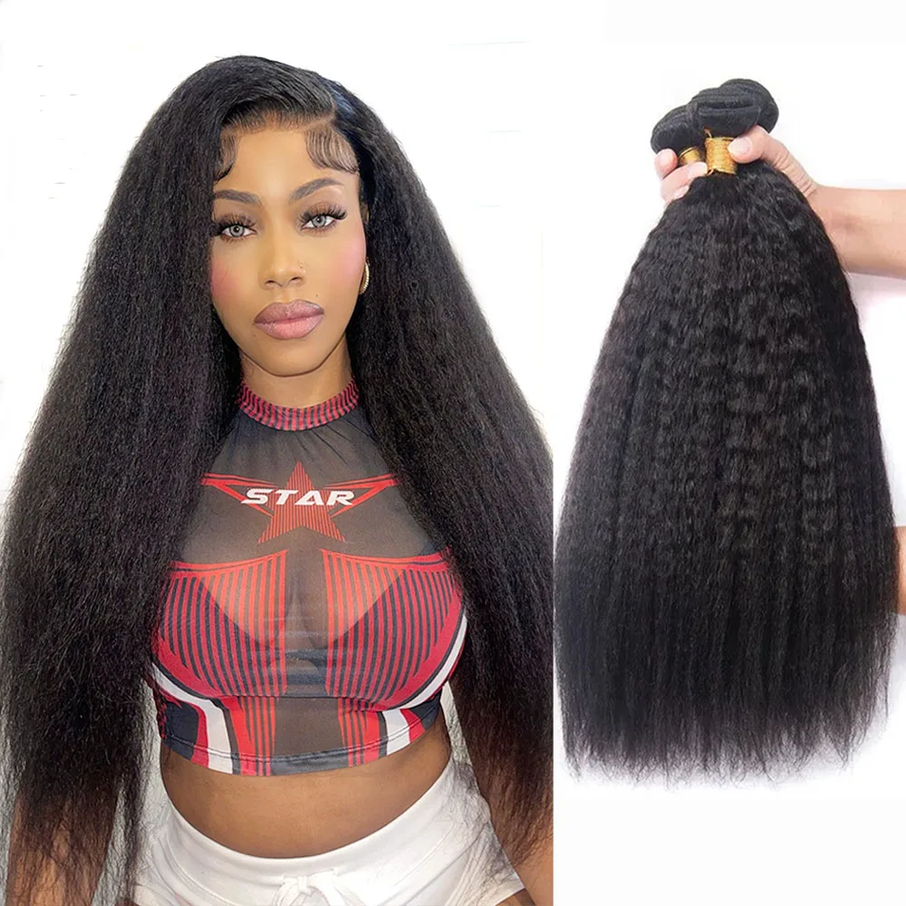 Extensioni di capelli umani vietnamiti Kinky Straight, 3 o 4 fasci di capelli grezzi, 30 pollici, Yaki Straight - immagine 2