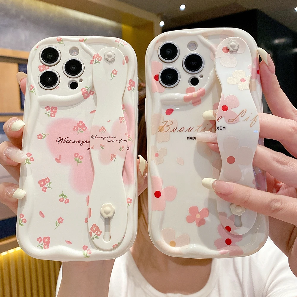 Cute Flower Wrist Strap Phone Holder Case