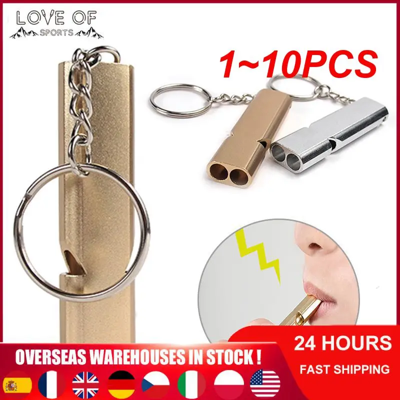 

1~10PCS Aluminum Alloy Whistle Outdoor Hiking Camping Safe Survival Warning Dual-tube Whistle Practical Waterproof Team Sports