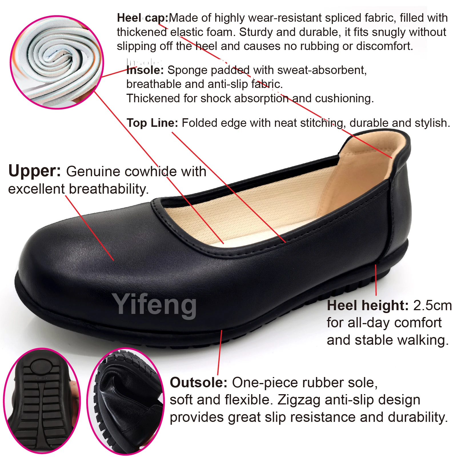 Healthy comfortable breathable soft and shock-absorbent genuine leather shoes with low heels Suitable for people stand for long, view 4