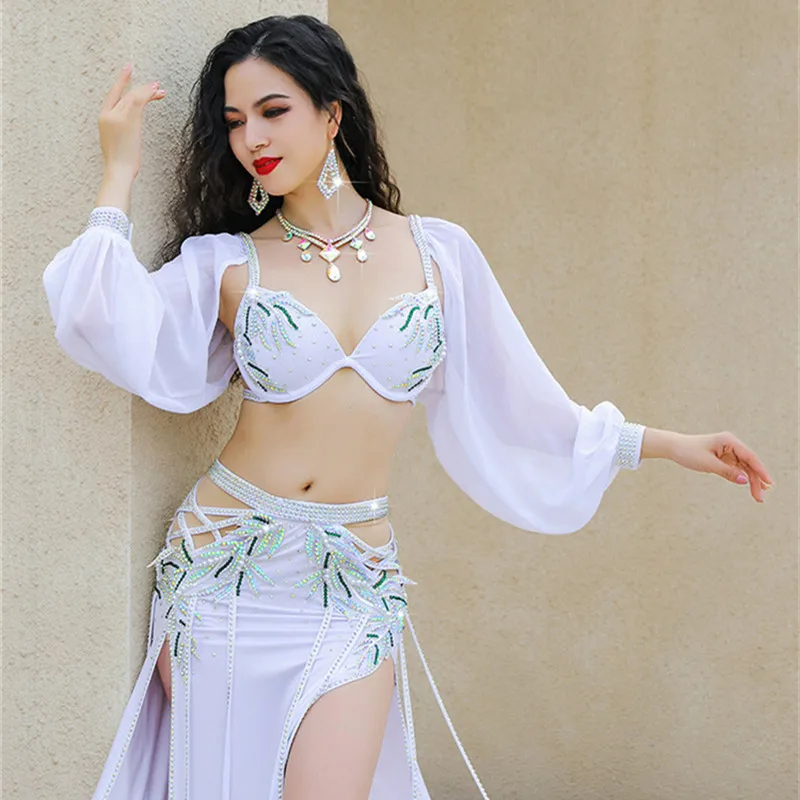 Belly Dance Costume Set for Women Bellydance Bra Chiffon Dancing Skirts  Professional Outfit 3pcs Handmade Luxury Competition Red