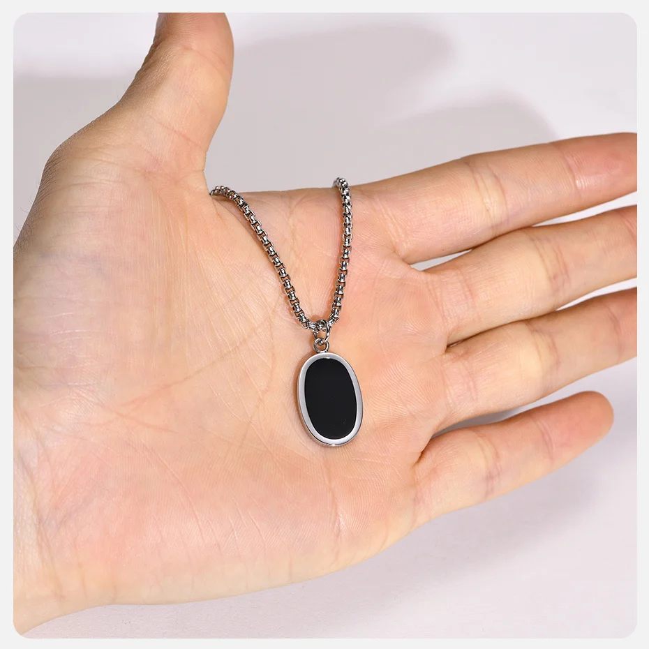 Vnox Stilvolle Mens Geometrische Halskette mit Schwarz Emaille, Edelstahl Metall Doppel Layered Kette Kragen, einzigartige Geschenke für Männer – Detail 5