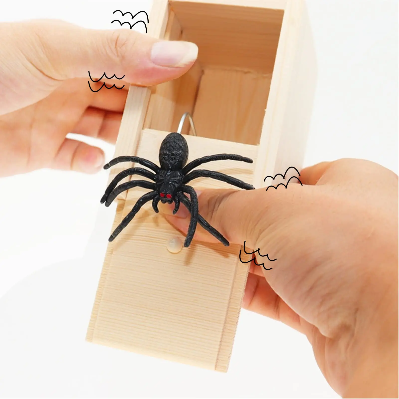 

Children Funny Toys GiftHalloween Rubber Spider Prank Wooden Box Toys