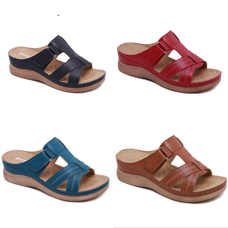 

2023 Summer Women Wedge Sandals Premium Orthopedic Open Toe Sandals Vintage Anti-Slip Leather Casual Female Platform Retro Shoes
