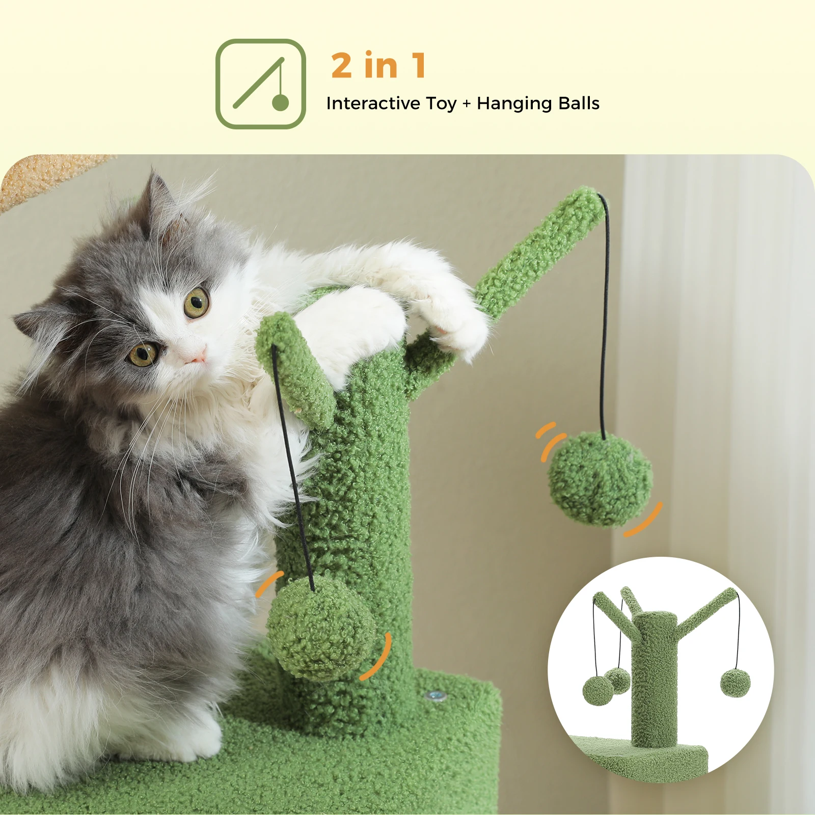 Mehrstöckiger Katzenbaum mit Sisal-Kratzstämmen und Kratzmatte, Großes Katzen-Condo, Gemütliche Hängematte, Katzenturm für Innenbereich, Katzenhaus – Detail 7