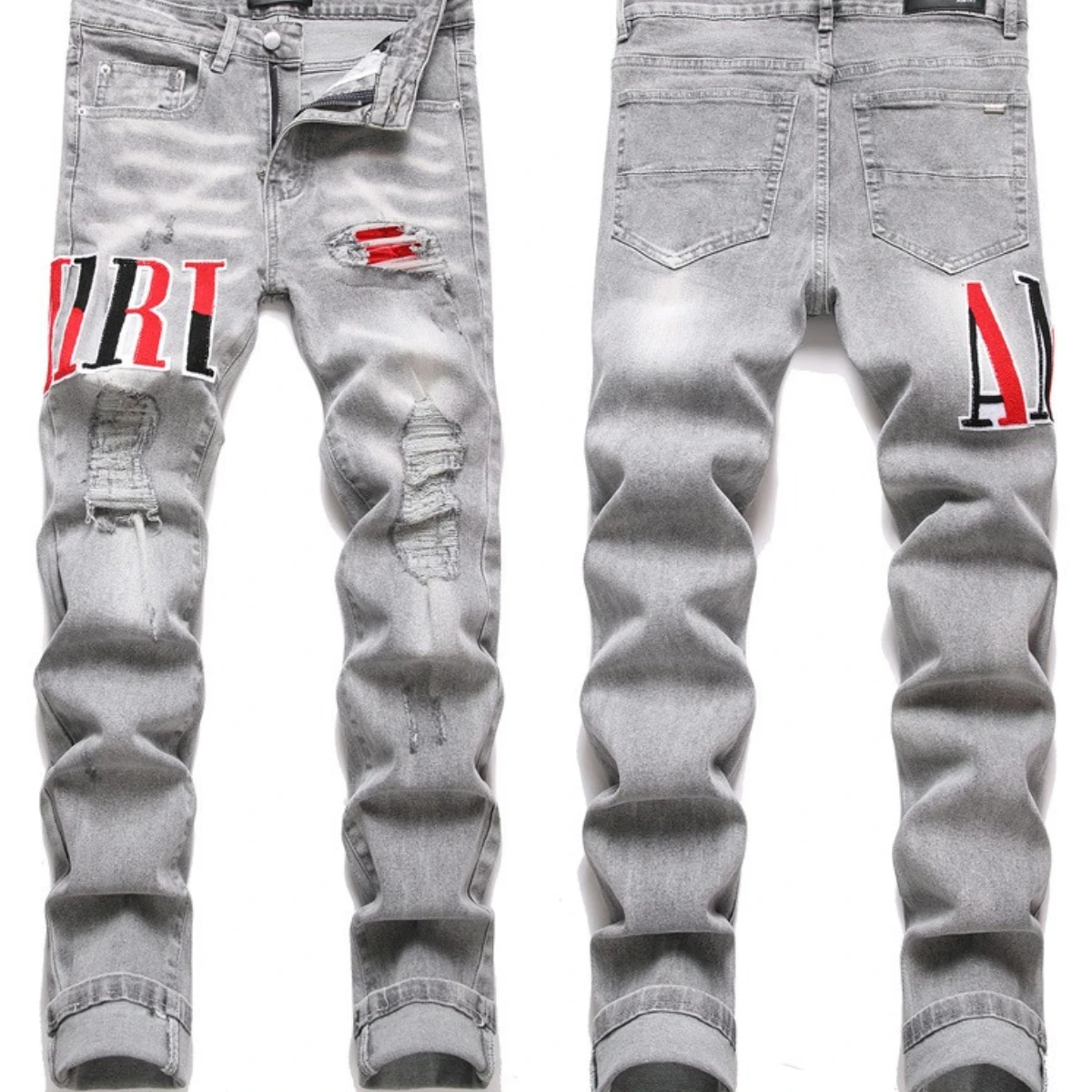 Leather Star Embroidered Jeans Men with Island Pattern Small Foot Slim Fit Perforated Pants Worn Loose Vintage Stretch Street 23