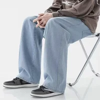Retro High Street Distressed Loose Wide Leg Solid Color Casual Versatile Men's Jeans Trendy Long Trousers for Casual Wear