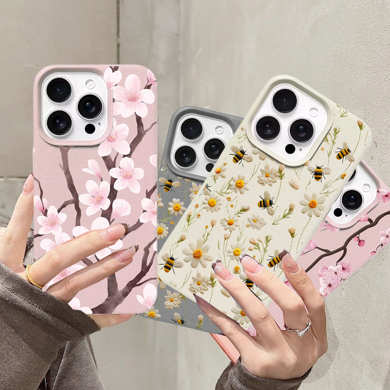 Peach Blossom Leather Silicone Phone Case Cover