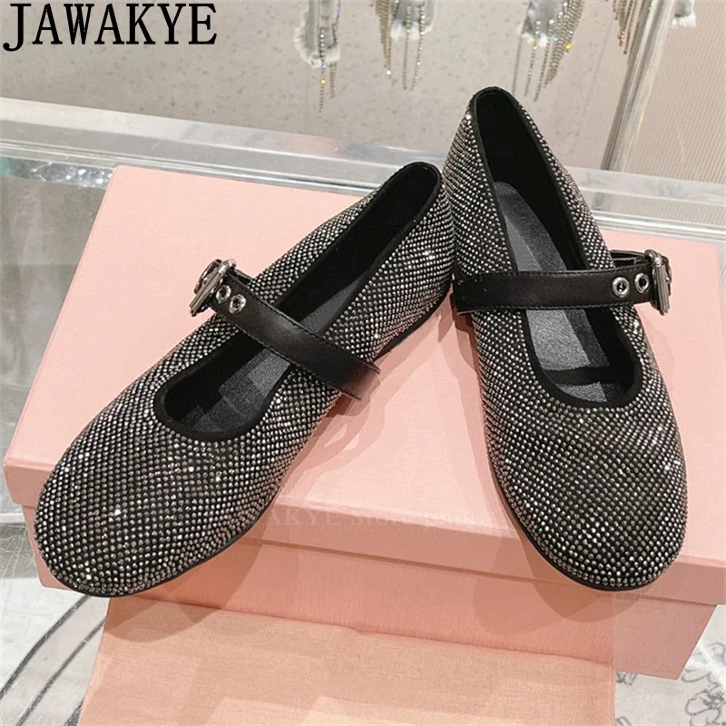 

2024 Summer New Luxury Crystal Ballet Shoes Women Round toe Doudou Shoes Rhinestone Dance Shoes Runway Walk Flat Shoes Mujer