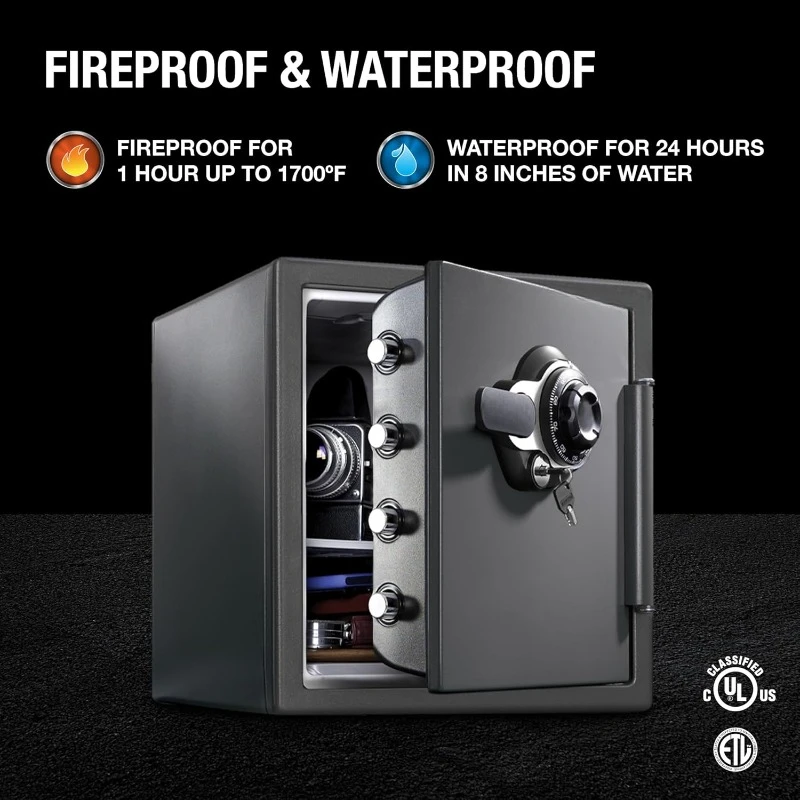 Medium Gray Fireproof Safe and Waterproof Safe Box with Dial Combination Documents,  1.23 Cubic Feet, SFW123DSB 2
