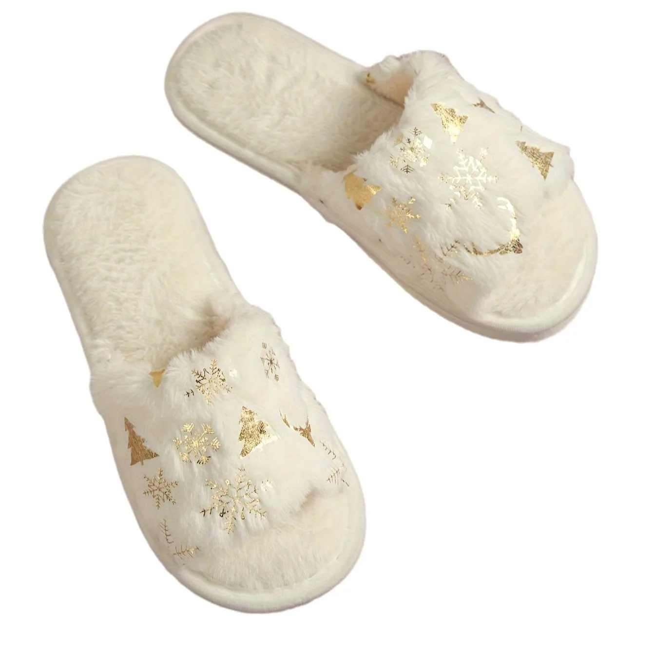 Autumn Winter Women's Christmas Slippers Men Soft Home Bedroom Flat Sandals Female Cute Plush Slides Couple Non-Slip Warm Shoes
