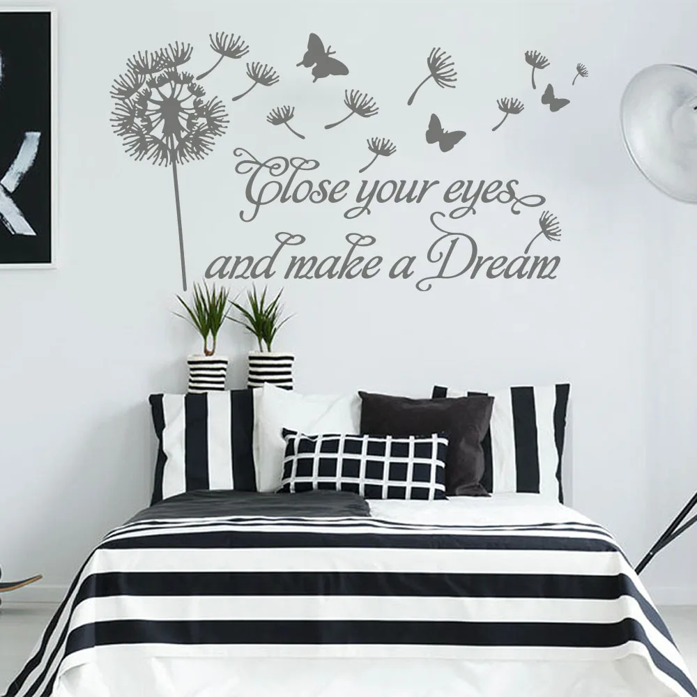 

Flying Dandelion Make Dream Butterfly Wall Sticker Bedroom Flower Inspirational Quote Wall Decal Living Room Vinyl Home Decor