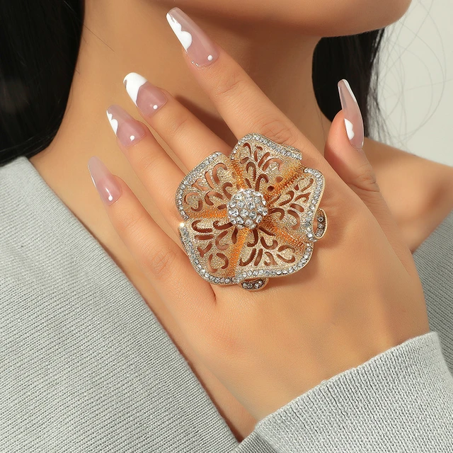 Party Flowers Accessories White  Zircon Big Rings Women Luxury