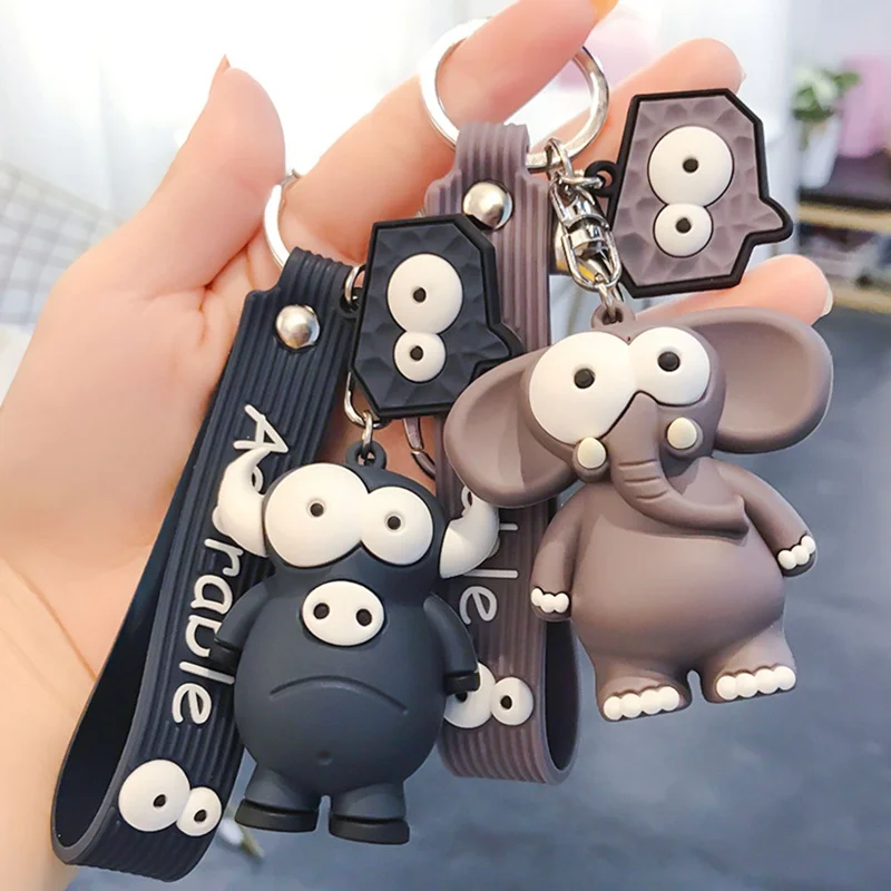 

Ugly Cute Big Eye Bull and Elephant Keychain Cartoon Animal Key Chain Ring Elephant Pendant Women Girl Gifts