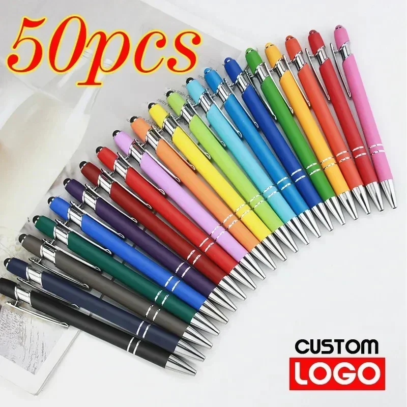 50pcs Light Metal Ballpoint Pen Custom Logo Touch Screen Pen Office School Advertising Pen Text Engraving Laser Engraving